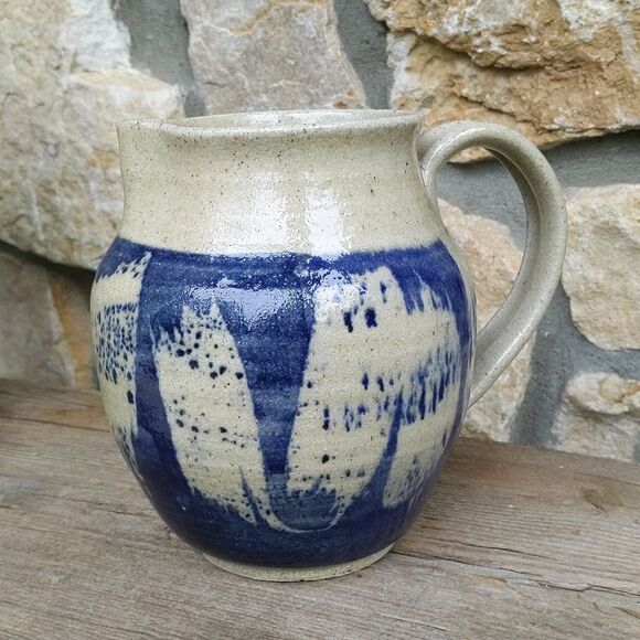 Pottery pitcher blue handcrafted - Picture 1 of 9